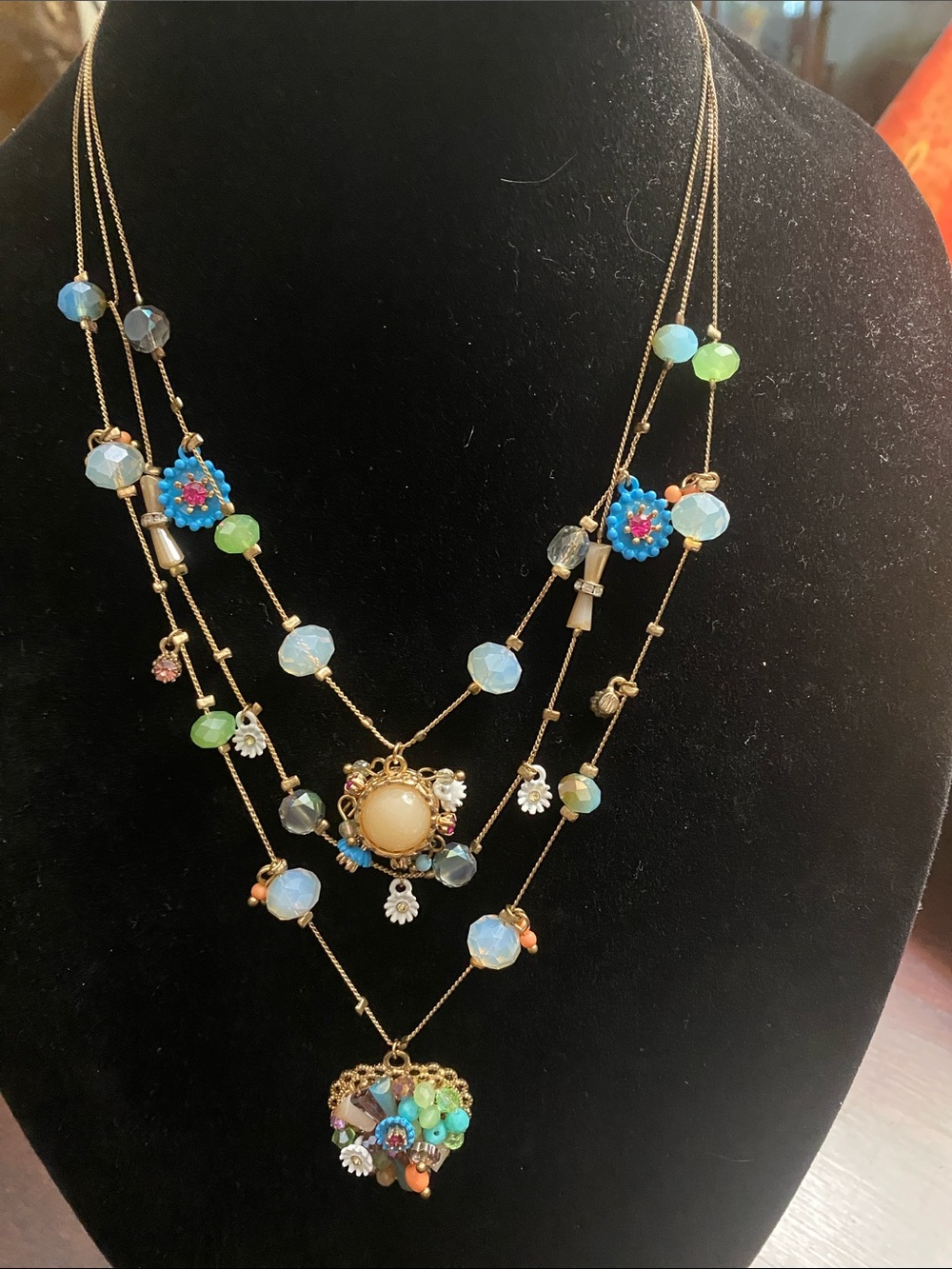 Betsey Johnson…Multicolor Beaded Layered Pendant Necklace